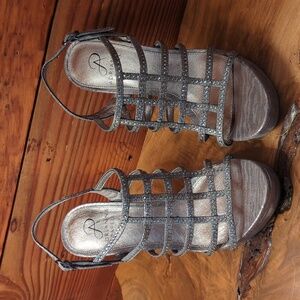NWT Adrianna Papell | Metallic Silver Rhinestone Strappy High Heels Size 5.5